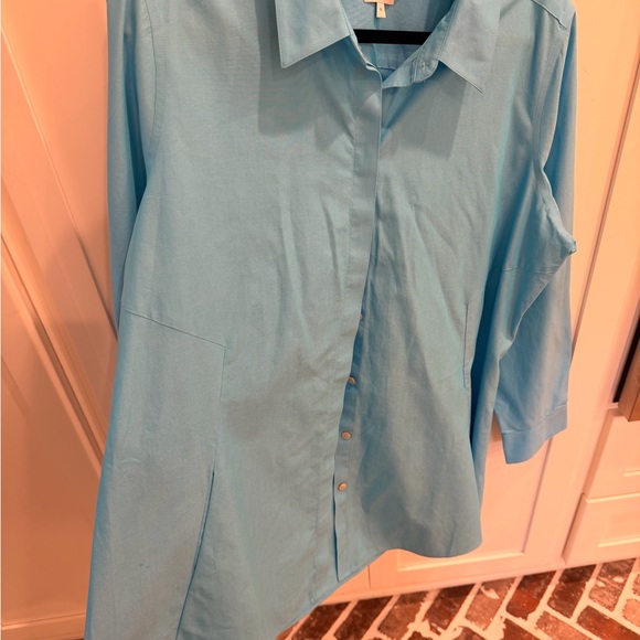 Foxcroft Turquoise Heritage Non-Iron Shirt size 16! With pockets! - Picture 5 of 9